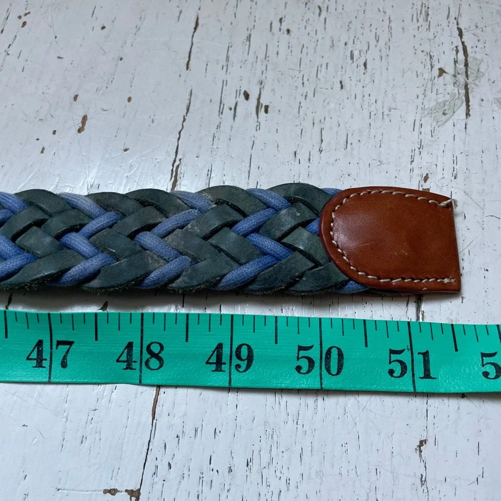 Tuttle Mens Braided Leather Textile Two Tone Blue Made in Italy Size 44 Golf